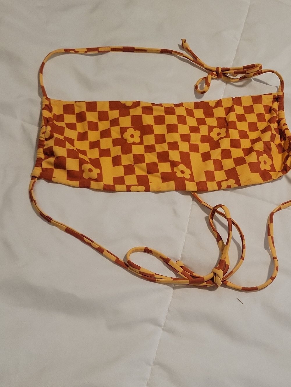 PacsunYellow and Brown Checkered Floral Bandeau Top SZ MED